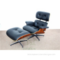 Rosewood Black Genuine Leather Chaise Lounge Chair for Living Room